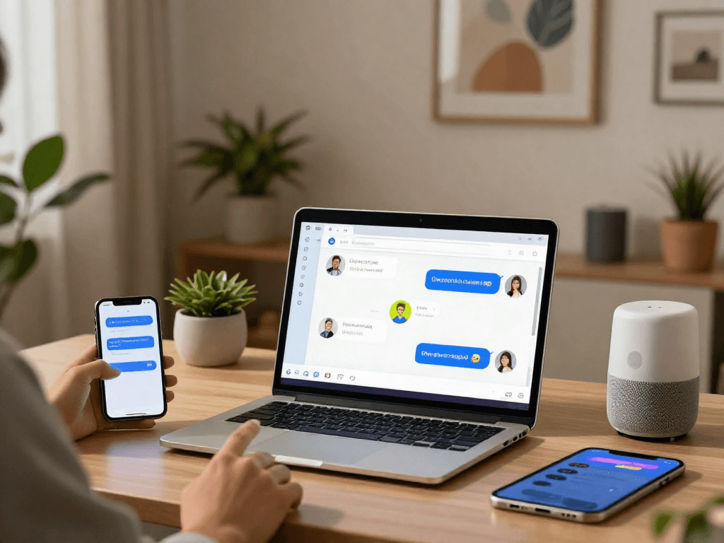 Interactive spicy ai chat session in a modern home office.