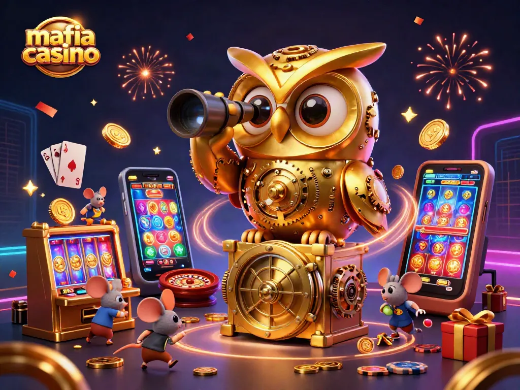 Mafia casino showcases a dynamic 3D scene with animated characters engaging in exciting gaming elements.